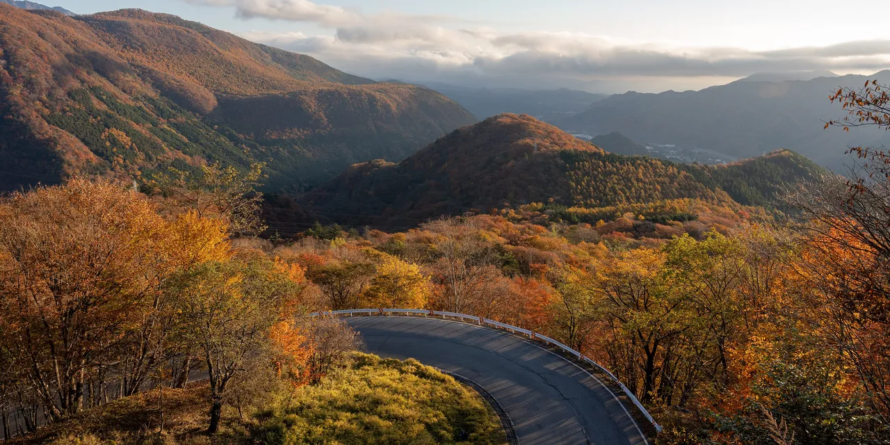 Irohazaka in Nikko curving along autumn-coloured mountainsides
