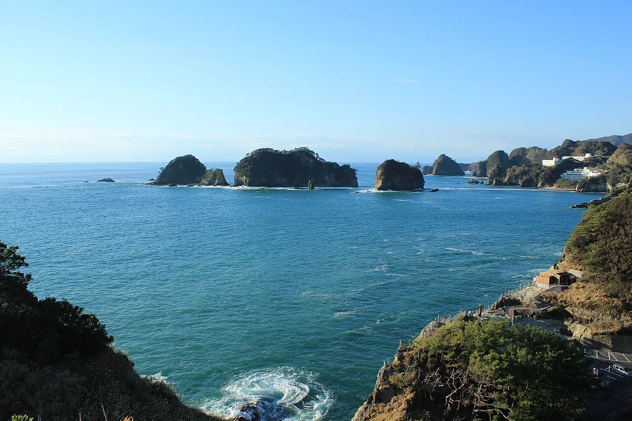 The Dogashima coast with Sanshiro Island offshore